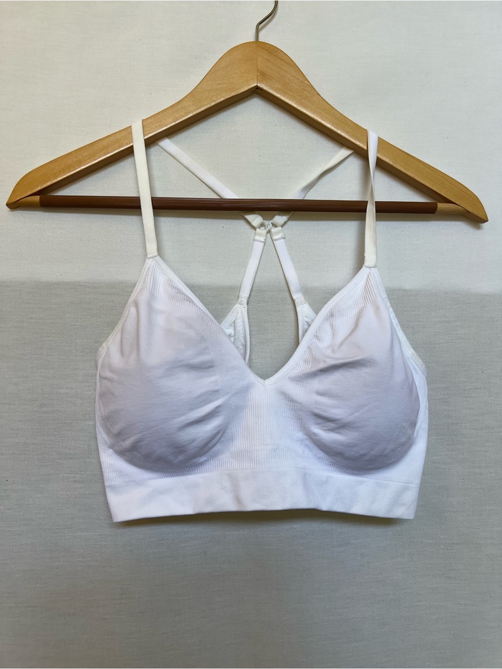 Athleta White Seamless Padded Bralette with T-Back Straps